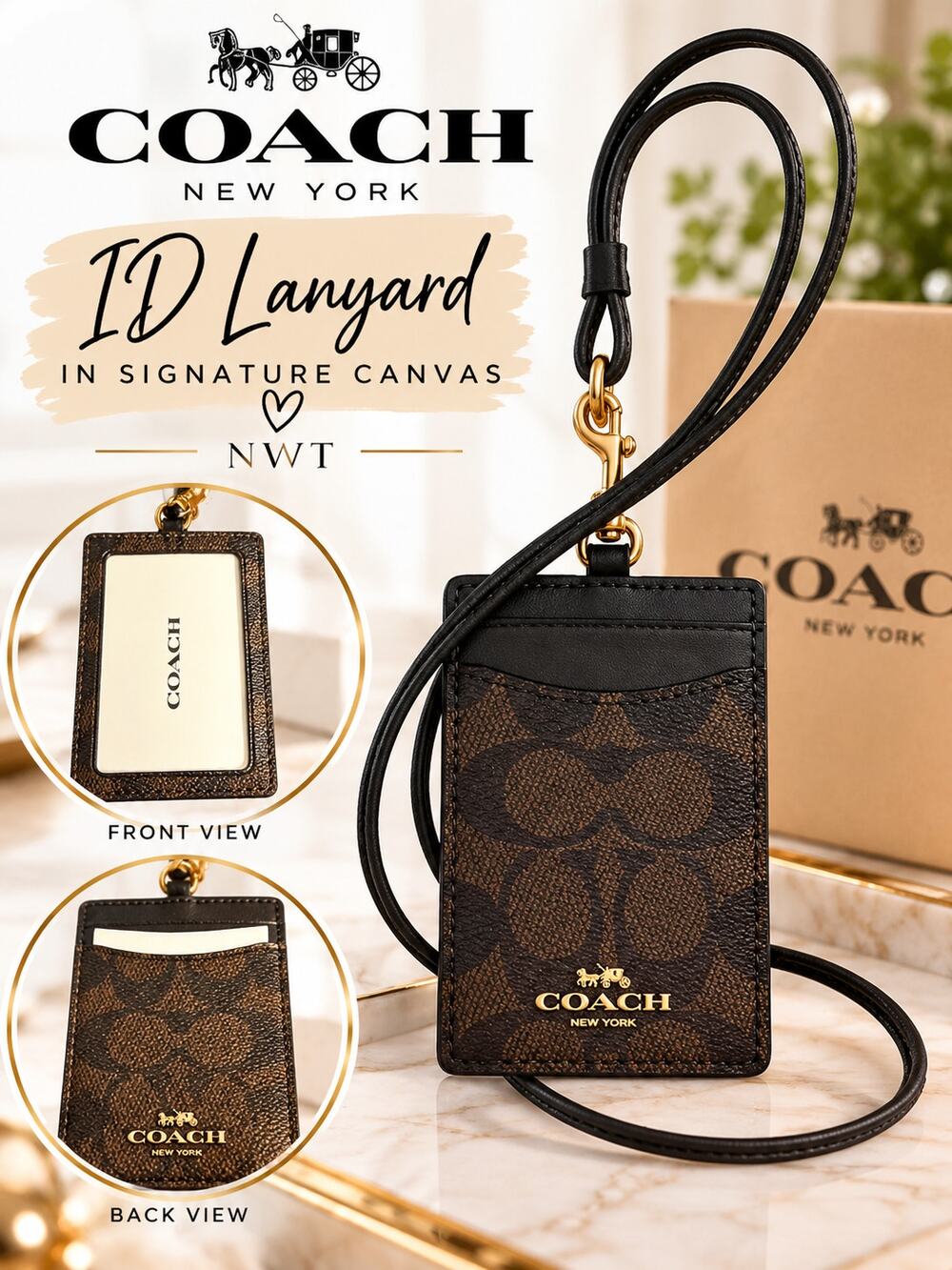 Coach Id Lanyard In Signaure Canvas NWT
